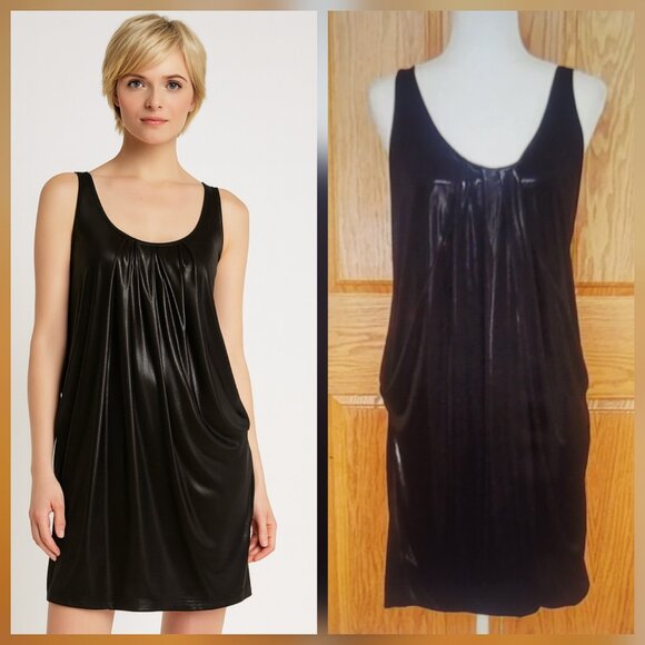 Diane von Furstenberg Lesley Liquid Jersey Dress Black Wet Look NEW MSRP $373 - Picture 2 of 16